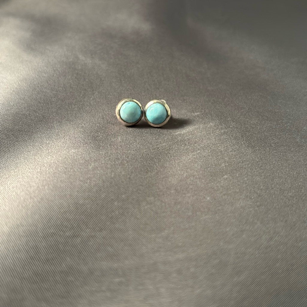 Larimar And Silver Delicate Stud Earrings